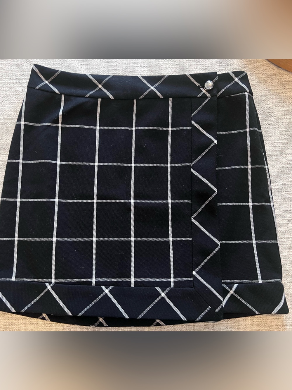 NWOT- LOFT Black Windowpane A-Line Skirt with Silver Button